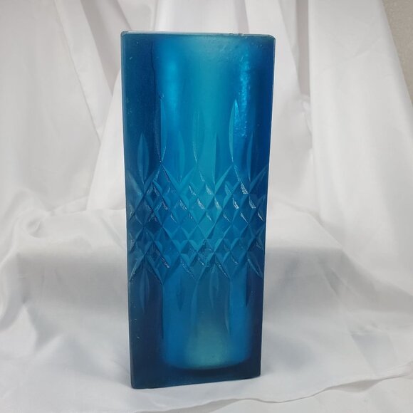 Sascha Brastoff MCM Blue Resin Square Diamond Candleholder 1950's Signed 9 3/4” - Picture 5 of 15